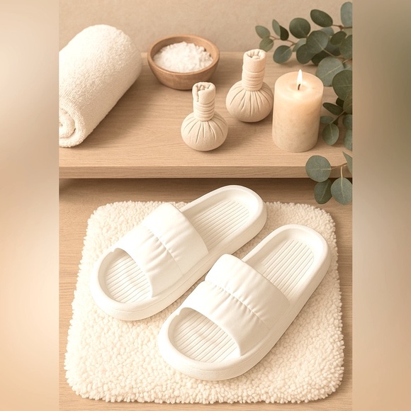 Passion of Essence Shoes - Serenity White Spa Slide Sandals | Plush Comfort for Self-Care Days